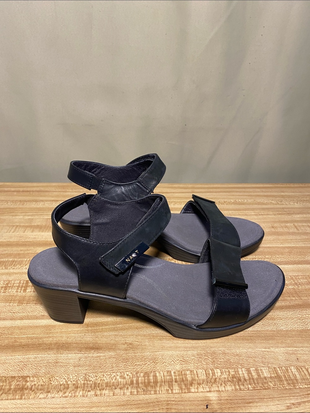 NAOT Intact Supreme Black Leather Heeled Sandals women’s size 40/ US 9-9.5